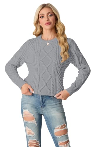 Image of GRECERELLE 2026 Womens Fall Winter Long Sleeve Casual Pullover Sweater Tops | Crewneck, Cable Knit, Chunky, Vintage Style, Anti-static(XS-2XL)