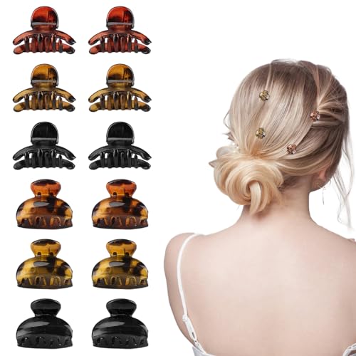 Pewcay Pinza para el cabello, juego de 12 minipinzas de cangrejo en forma de mariposa, accesorios de peluquería antideslizantes, ideales para cabello fino, grueso, liso o rizado