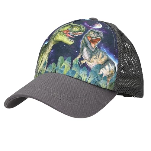 Depesche 13513 Dino World Galaxy - Bedruckte Cap in Dunkelblau, mit Weltall Dinosaurier Motiv, Kinder-Mütze mit Netz und Größenverstellung