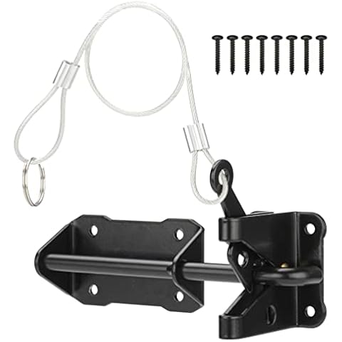 SANKINS Heavy Duty Automatic Gate Latch for Wooden Fence with Cable Pull, 7-1/2" Self-Locking Gravity Lever Door Security Latches Hardware for Metal Gates, Vinyl Fence, Outdoor Garden, Pool, Black Cover