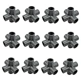 Woogim 6-Way PVC Elbow Fitting Connector 90 Degree Pipe Joint for Pipe Fittings Fit OD 3/4 Inch（20mm) Tube Grey