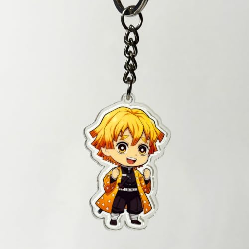 Image of Zenitsu Agatsuma Chibi Acrylic Keychain | Compatible with Demon Slayer Anime | Cute Anime Charm for Keys, Bag, Backpack | Otaku Gift