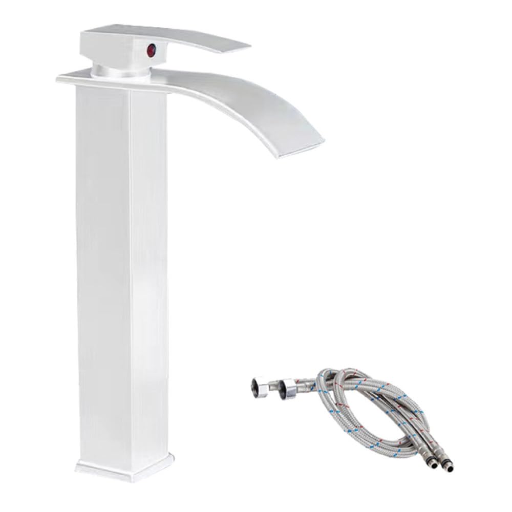 Robinet de salle de bain cascade grand format à jet d'eau fluide blanc