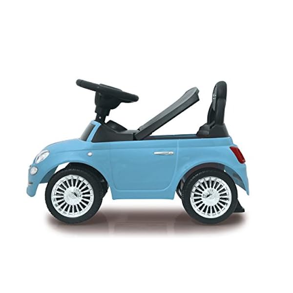 JAMARA 460327 – Rutscher Fiat 500 blå – officiellt licensierad, bagageutrymme under sätet, drag- och hållhandtag, olika ljud, horn, originaltroget utseende, högkvalitativt utförande