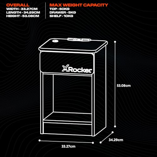 X-Rocker Carbon-Tek Gaming Bedside Table Unit with Built-in Wireless Charging and Ambient RGB Lighting, Gaming Bedroom Furniture Side Cabinet End Tbale with Drawer and Storage Shelf - Black/Grey - Image 3