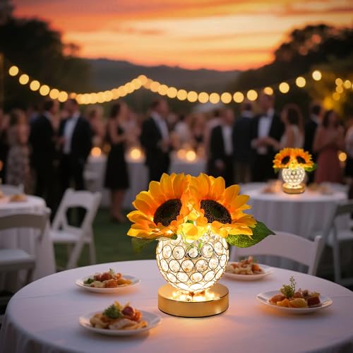 Image of Sunflower Flower Lamp for Women Gifts, 3 Color Dimmable Night Light, Rechargeable Cordless Touch Table Lamp for Womens Mom Wife Friends Girlfriend Her Gifts, Perfect for Bedroom Bar Coffee Shop