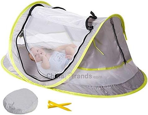 MinGz Large Baby Travel Tent, Portable Baby Travel Bed UPF 50+ Sun Travel Cribs Pop Up Folding Beach Tent Mosquito Net and 2 Pegs Infant Beach Gear UV Protection