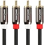 FosPower (15 Feet) 2 RCA M/M Stereo Audio Cable [24K Gold Plated | Copper Core] 2RCA Male to 2RCA Male [Left/Right] Premium Sound Quality Plug