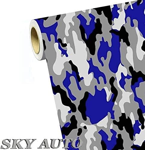 Miniatura 2 de Lámina de vinilo de camuflaje azul, negro, blanco, gris, para automóvil + cortador y escobilla de goma gratis (3 pies x 5 pies36 x 60 pulgadas)