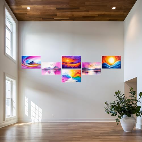 Image of SiddArtify Abstract Landscape Wall Art Prints Set - Colorful Mountain Poster Decor for Living Room Bedroom - 8x12 inch Board Pack of 6