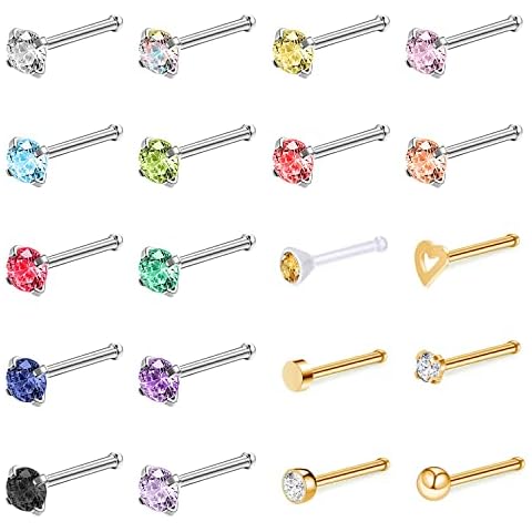 ZS 20Pcs Surgical Steel Nose Rings Set Cover