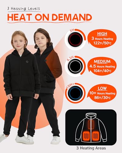 HEWINZE Kids Heated Hoodie Sweatshirt,heated jacket Full-Zip for child with 5V Battery Pack2