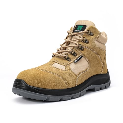 YOUTHUP Mens Steel Toe Work Boots Leather Non Slip Puncture Proof Industrial Construction Boots Water and Oil Resistant Durable Comfortable Mens Safety Work Shoes 12