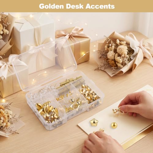 BESARME 175 Pcs Gold Push Pins for Bulletin Board, 8 Style Thumb Tacks Decorative Pins with Push Pin Hook Pushpin Clip for Cork Boards Maps Photos Vision Boards Office Classroom Home Organization - Image 5