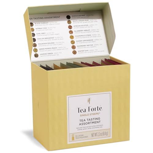 Tea Forte Single Steeps Tea Sampler, 15 Loose Leaf Pouches