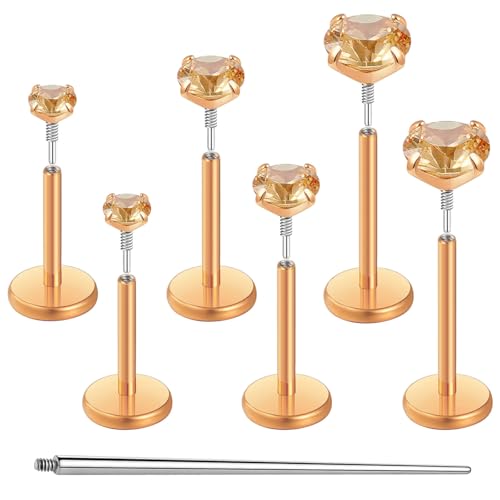 Gotumo 18G Flat Back Earrings Stud Nose Ring Titanium Internal Thread Tragus Labret Cartilage Lip Medusa Conch Body Piercing Jewelry Nose Stud Hypoallergenic for Women Men(Rose Gold S)