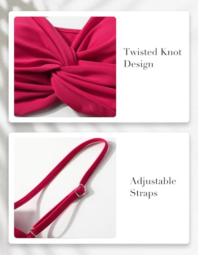 SEAFORM Women's Bikini Sets Two Piece Tummy Control Swimsuit High Waist V-Neck Beachwear Twist Front Straps Bathing Suits Rose Red