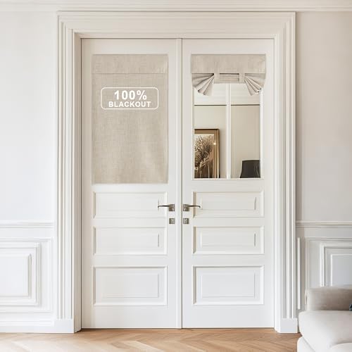 NICETOWN Linen Blackout French Door Curtains, Privacy Door Window Curtains