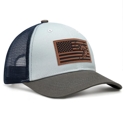 Image of Fishing Gifts for Men American Flag Trucker Hat Mens Fathers Day Christmas Birthday Gifts Fishing Hat for Dad