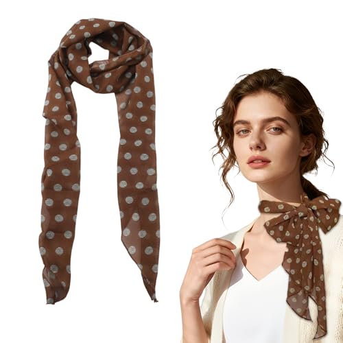 Polka Dot Neckscarf Vintage Brown Neck Head Scarves for Women Girls Fashion Long Skinny Headscarf Neckerchiefs Neck Accessories for Dress Handbags Purse Scarf