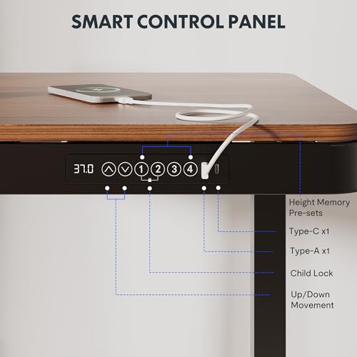 Image of FLEXISPOT Comhar 48 inch Electric Standing Desk with Storage, Built-in Drawer & USB Charging Ports, Height Adjustable Sit Stand Computer Desk, Quick Assembly, Child Lock, Walnut