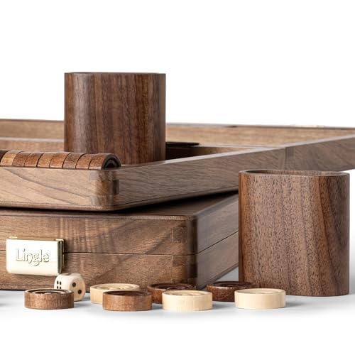 Juego de Backgammon de madera premium de nogal 14.5" miniatura 7