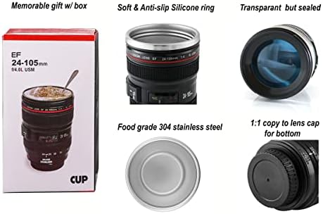 NEALMART Camera Mug, Lens Mug, Coffee Mug, Travel Mug, Gift for Photographer, Gift for Friends and Family, Model 24-105mm Coffee Water Tea Stainless Steel Cup Mug-Black