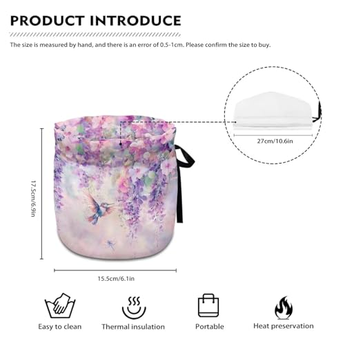 Image of Hummingbird Floral Print Tea Cozy for Teapot Insulated Thermal Tea Cozies Covers with Drawstring 6.1x6.1x6.9 Inch Teapot Insulation Cover, Kitchen Accessories, Purple