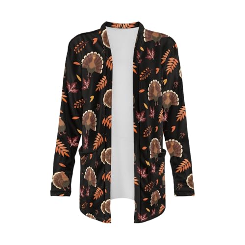 Image of Fall Maple Leaf Cardigan Sweaters for Women Long Sleeve Cardigan Soft Drape Open Front Dusters V-Neck Jackets Dressy