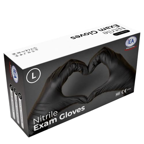 IEA Medical Nitrilhandschuhe L Schwarz 100 Stück, Einweghandschuhe, Reißfest, Untersuchungshandschuhe, Latexfreie Handschuhe, Einmalhandschuhe