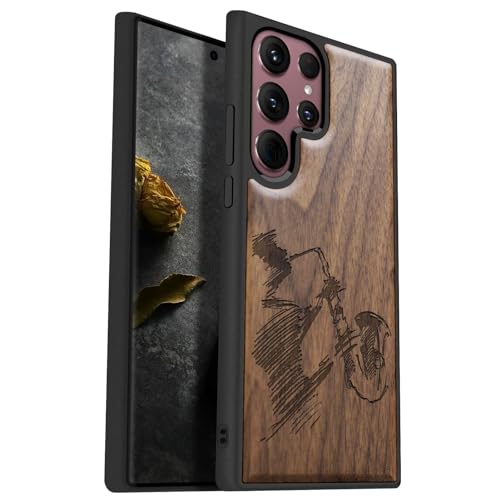 Coque Galaxy S22 Ultra pour musicien en bois gravé motif saxophone