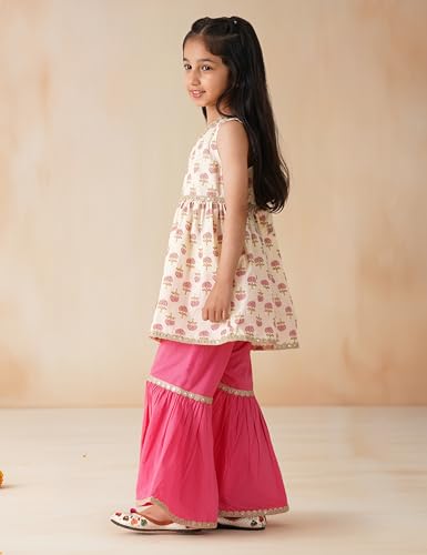 Image of Amazon Brand - Symbol Kids Girls Pure Cotton Kurta Sharara Set (2 pcs) | Ethnic Wear