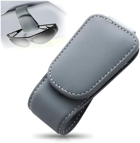 BILIONE Magnetic Leather Sunglass Holder, Eyeglass Hanger Clip for Car Sun Visor, Suitable for Different Size Eyeglasses (Black)