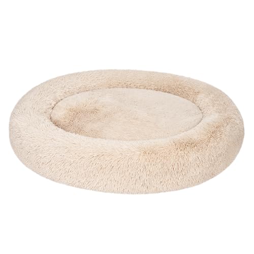 Image of Amazon Basics Washable Donut Pet Bolster Faux Fur Bed with Removable Cover, Anti-Slip Bottom for Dog, Beige, 45 inch x 45 inch
