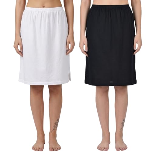 Aimly Women's Cotton Knee Length Skirt Slip - Pack of 2
