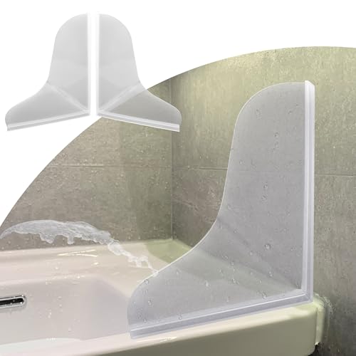 Mofason Silicone Shower Splash Guard, Clear Bathtub Corner Splash Guard, Bathroom Shower Water Guard with Adhesive for Fixing, Can Be Used in Washbasin, Tubs, Sinks Etc - 2Pack