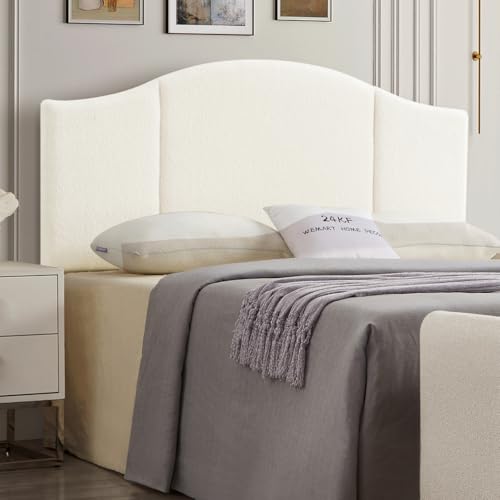 24KF Upholstered Soft Teddy Fabric Queen Headboard,Modern Wave-Like Top Edge