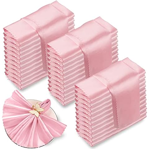 SiinvdaBZX 60 Pieces Pink Cloth Napkins Scalloped Edges Decor, 17x17 Inches Square Satin Napkins Silky Soft Polyester Dinner Napkins for Wedding Banquet Restaurant Decoration Cover