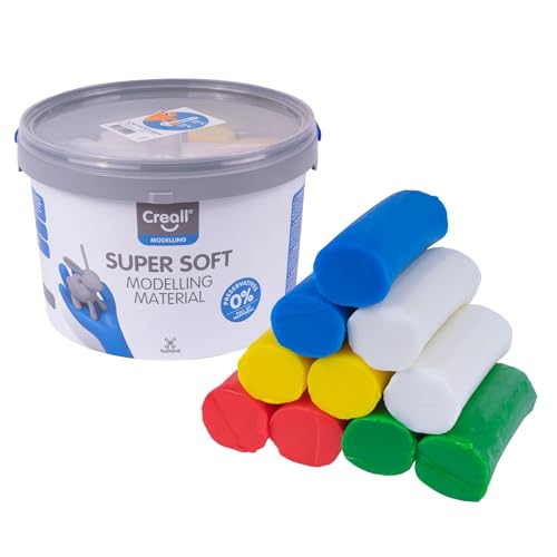 Creall Supersoft Pâte à modeler Assortiment, Rouge, Vert, Bleu, Jaune, Blanc, Seau 1750 g | Ultra douce et durable | À base de cire, ne sèche pas | Pour enfants & adultes | Made in Holland