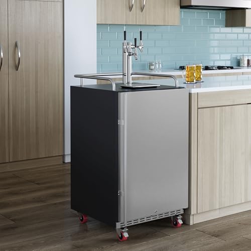 Image of EdgeStar KC7000TRIP 24 Inch Wide Triple Tap Kegerator for Full Size Kegs with Electronic Control Panel - Black Stainless Steel