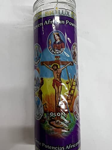 Seven African Powers (Siete Potencias Africanas) Unscented Green Pillar Candle in Glass