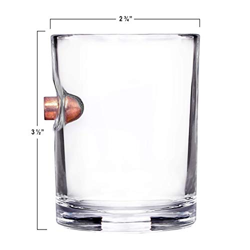 Lucky Shot - 45 Caliber - Whiskey Glasses With Bullet Stuck In Glass | Whiskey Lovers Gift For Men | Boyfriend Gift | Rocks Glasses | Original Handcrafted Embedded Bullet Barware Collection (10 Oz) #TOP5