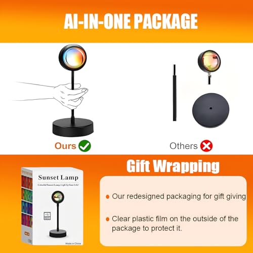 xoddi Sunset Lamp Led Lights for Bedroom Sunset Projection with APP, 16 Colors Night Light 360° Rotation Sun Lamp for Bedroom Decor and Aesthetic Room Decor Gifts for Women