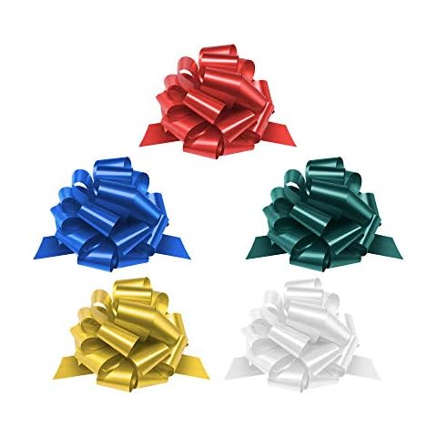 Zoe Deco Gift Bows (Multiple Colors, 9” Wide, 24 Loops, 5 Pack), Weather Resistant Gift Bow, Colorful and Eye-catching Pull Bows, Bows for Gifts, Gift Bows for Presents, Gift Wrapping and Decoration Cover
