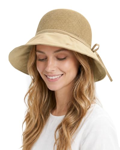 Image of Zylioo Large Size Straw Sun Hat for Women, XL Wide Brim Summer Beach Hat 22.8 inch-24 inch, Packable Travel Hat with Fabric Brim