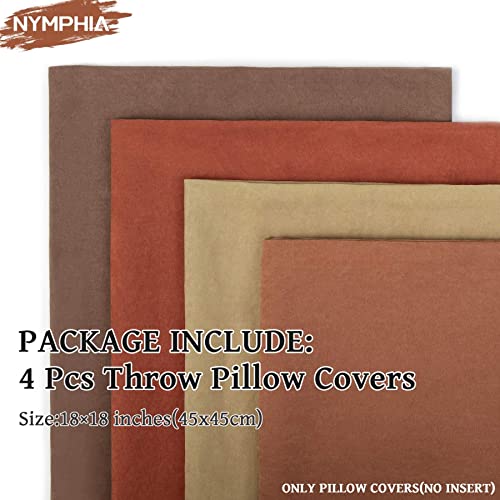 Nymphia Brown Throw Pillow Covers 18X18 Set Of 4 Burnt Orange Pillow Covers Soft Solid Decorative Square Couch Pillowcase For Sofa Bedroom Living Room #TOP5