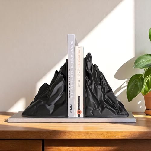 Image of Modern Mountain-Shaped Bookend Supports - Decorative Heavy-Duty Book Holder Pair (Set of 2) for Shelves, Study Table & Office Desk, Stylish Sculptural Book Organizer