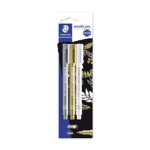 STAEDTLER 8323-S BK3 - Blister con 3 marcadores metálicos en colores blanco, oro y plata