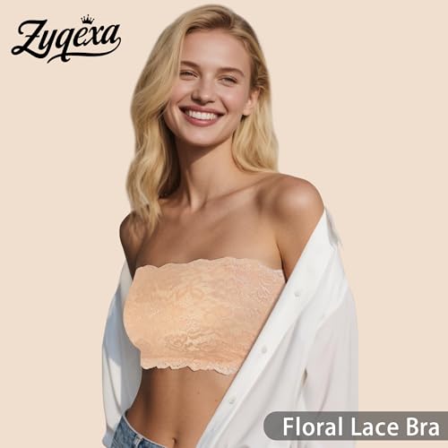 Lace Bandeau Bras for Women - Wireless Tube Bra Strapless Lace Bralette Top Bra Full Coverage No Underwire Floral4