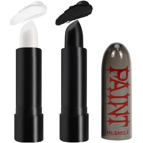 Cadimus Tinta facial em barra, 2 peças Face Painting Sticks, maquilhagem de Halloween branco preto, maquilhagem de palhaço, esqueleto e zombie, ideal para Halloween, carnavais, teatro, cosplay